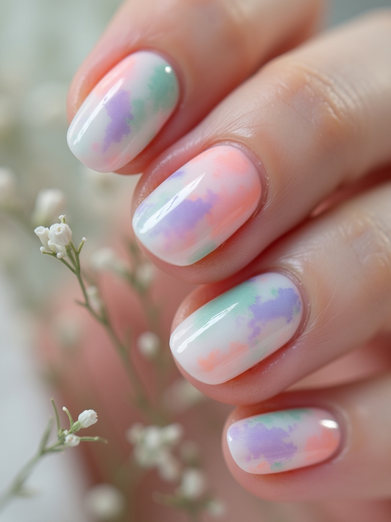 watercolor oval nail art