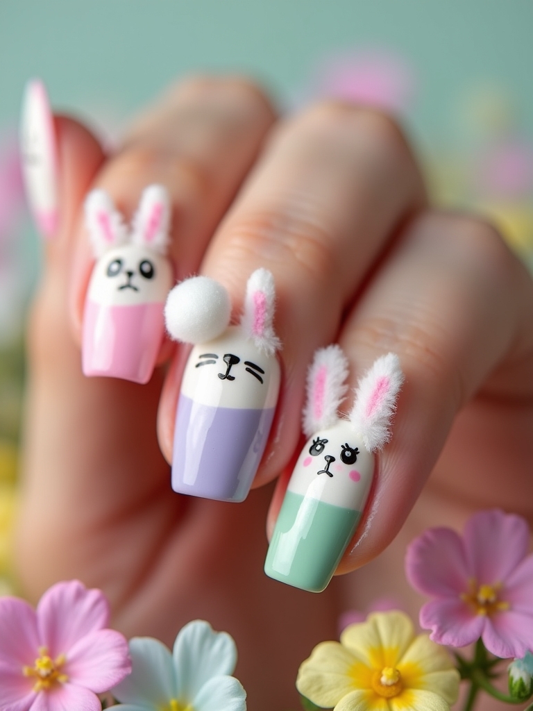 whimsical bunny nail art