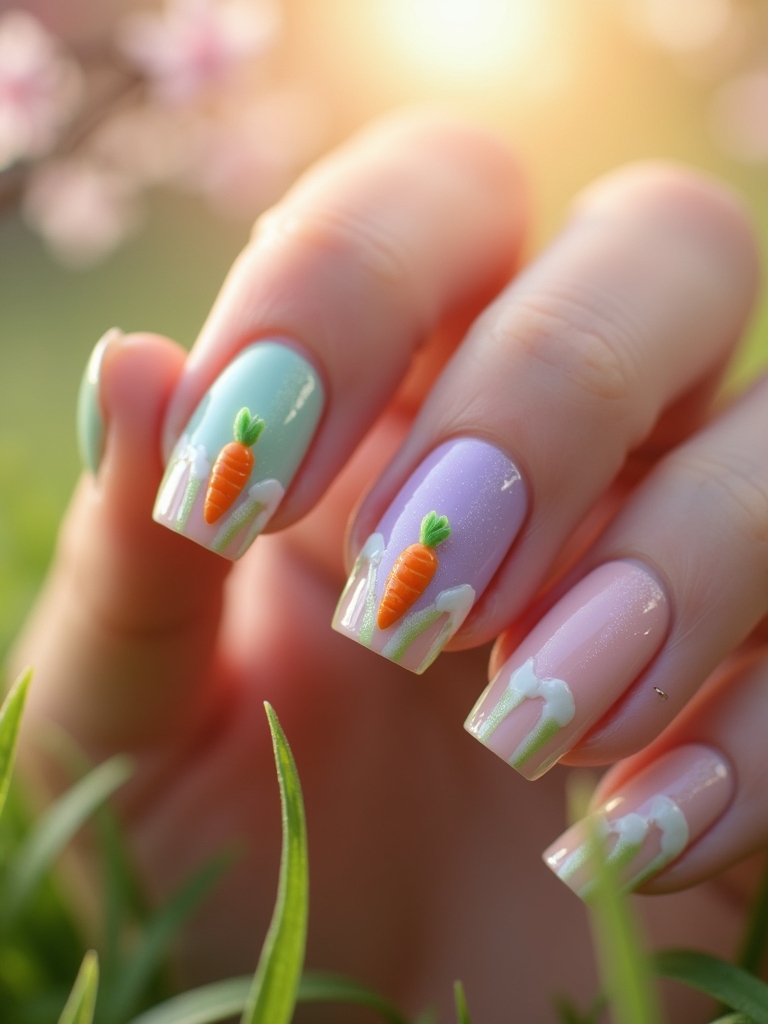 whimsical carrot nail art