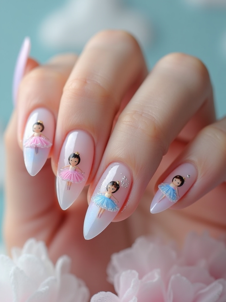 whimsical cartoon ballerina nails