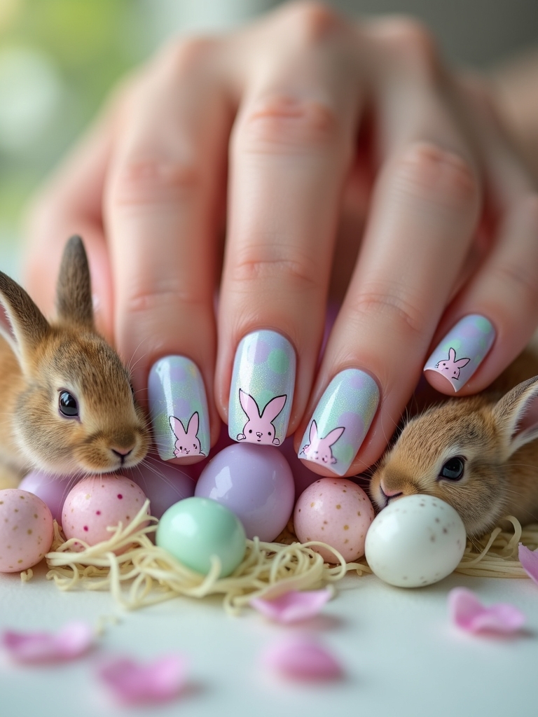 whimsical easter bunny nails
