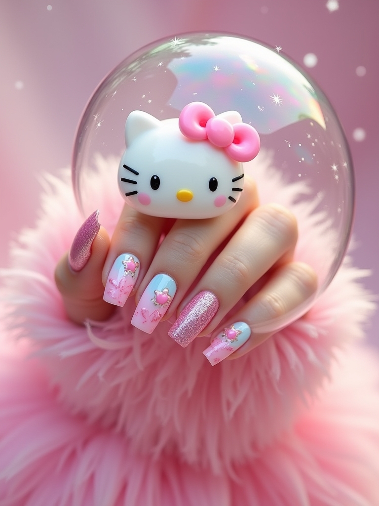 whimsical hello kitty nail art