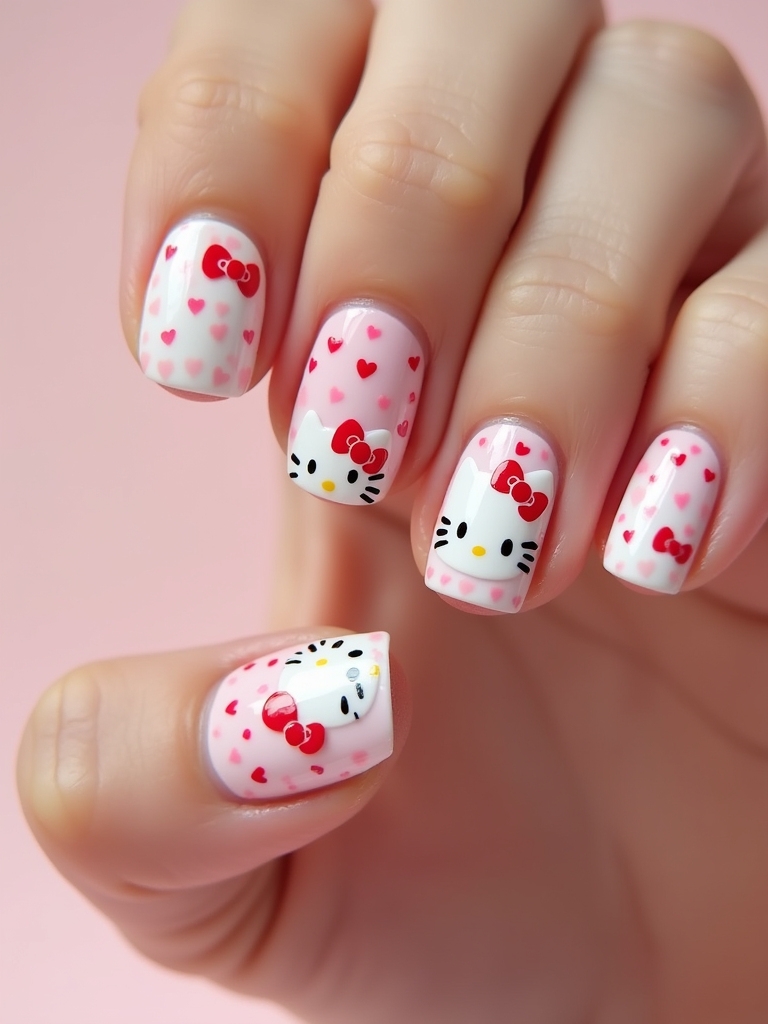 whimsical hello kitty nails