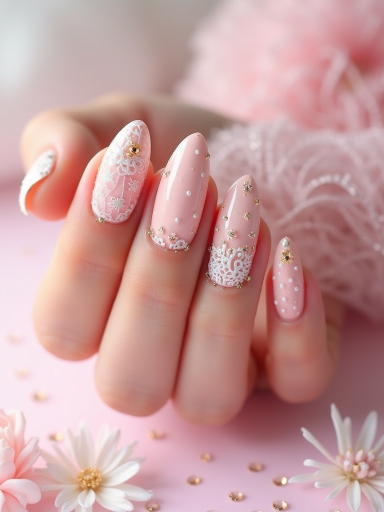 whimsical light pink nails