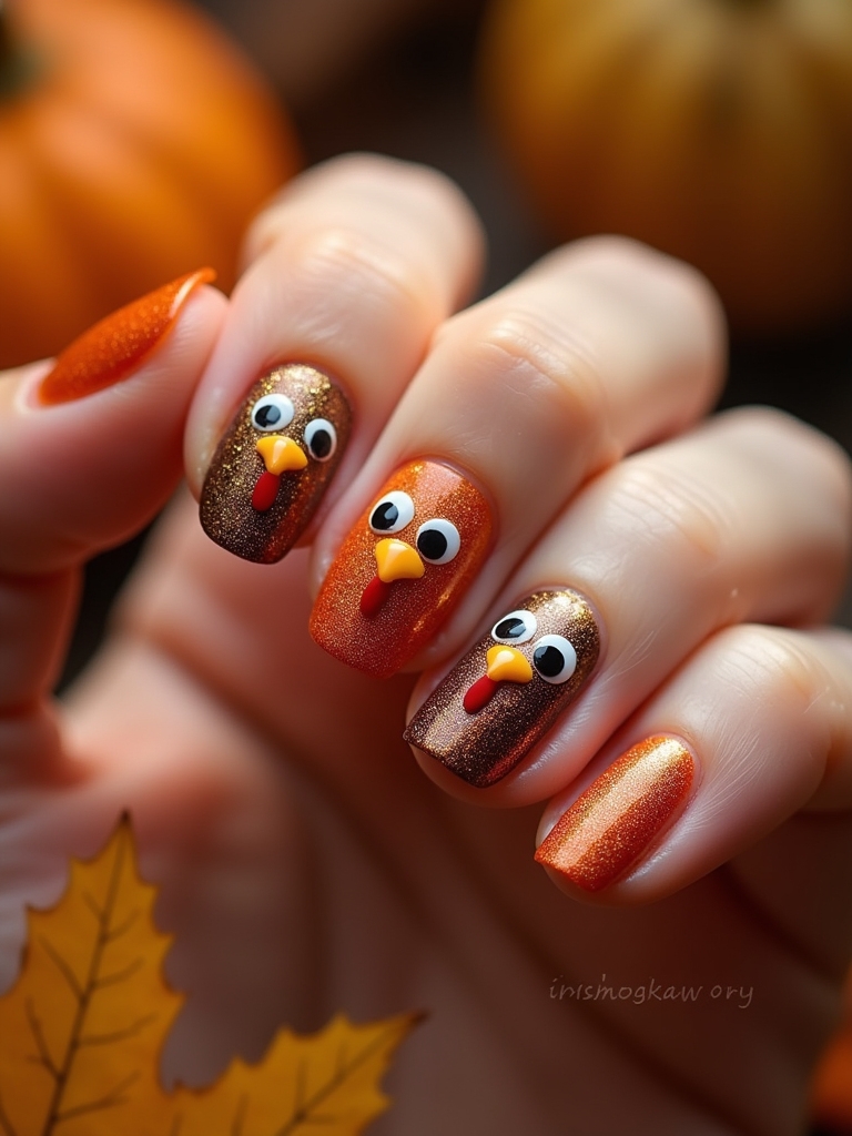 whimsical thanksgiving turkey nails
